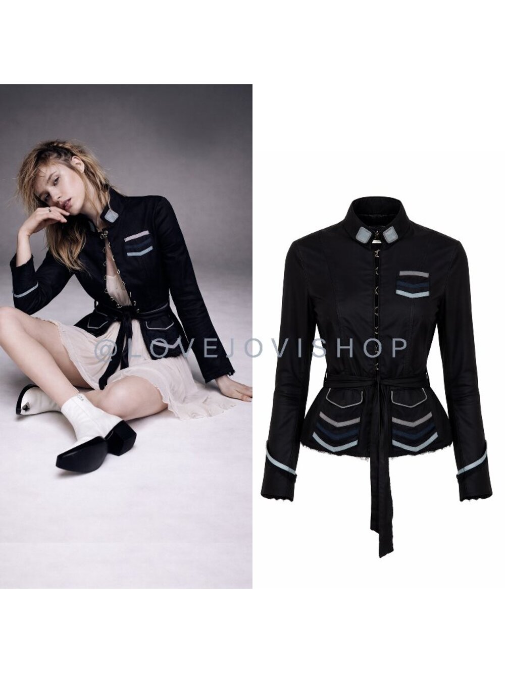 Blazer | Marc Jacobs Runway Military Inspired Utility Jacket | Wrap Belt | Black
